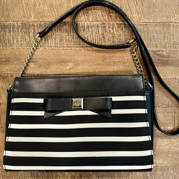 Kate Spade Angelica Black and Cream Striped Crossbody Bag - Picture 8 of 14